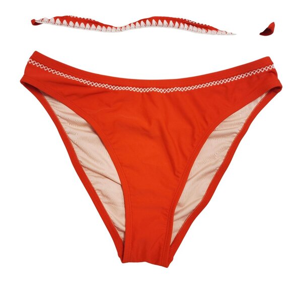 Cupshe Red Crochet Trim Bikini Set  Cross Back Straps High-Waisted  Womens SZ L - Picture 5 of 6